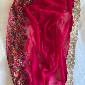 Pink Floral Embroidered Dupatta